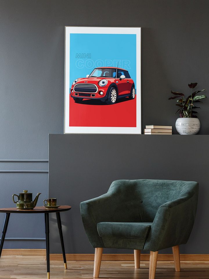 Iconic Mini Cooper Wall Art Print, Classic British Car Poster, Modern Vehicle Illustration, Auto Enthusiast Gift, Retro Car Collector Decor product image (2)