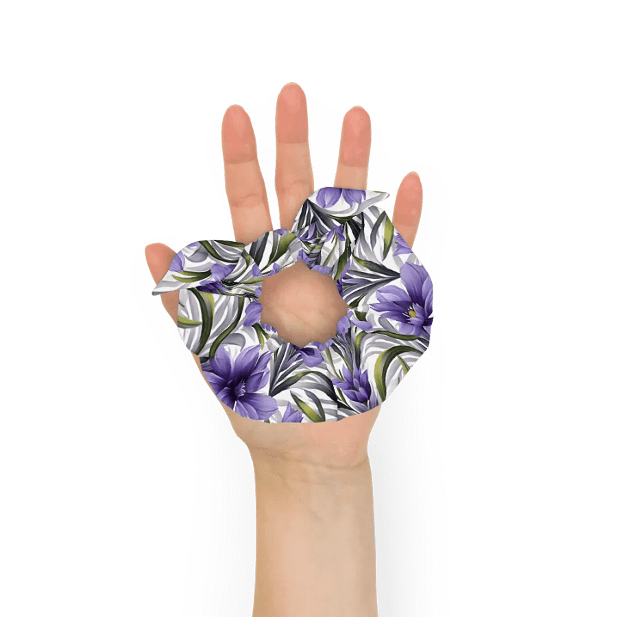 Hair Scrunchie - Purple Floral Pattern on White Background product image (6)