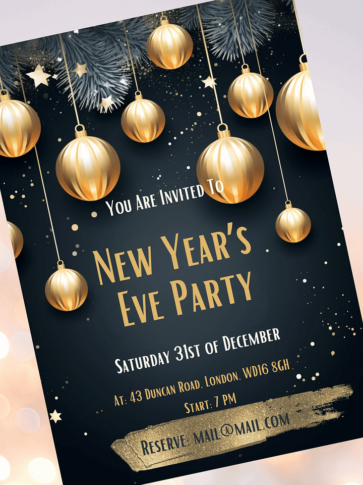 New Year's Eve Green and Gold Party Invitation | Editable in Canva | New Years Party Printable Template | Holiday Invitation | Canva Edit product image (2)