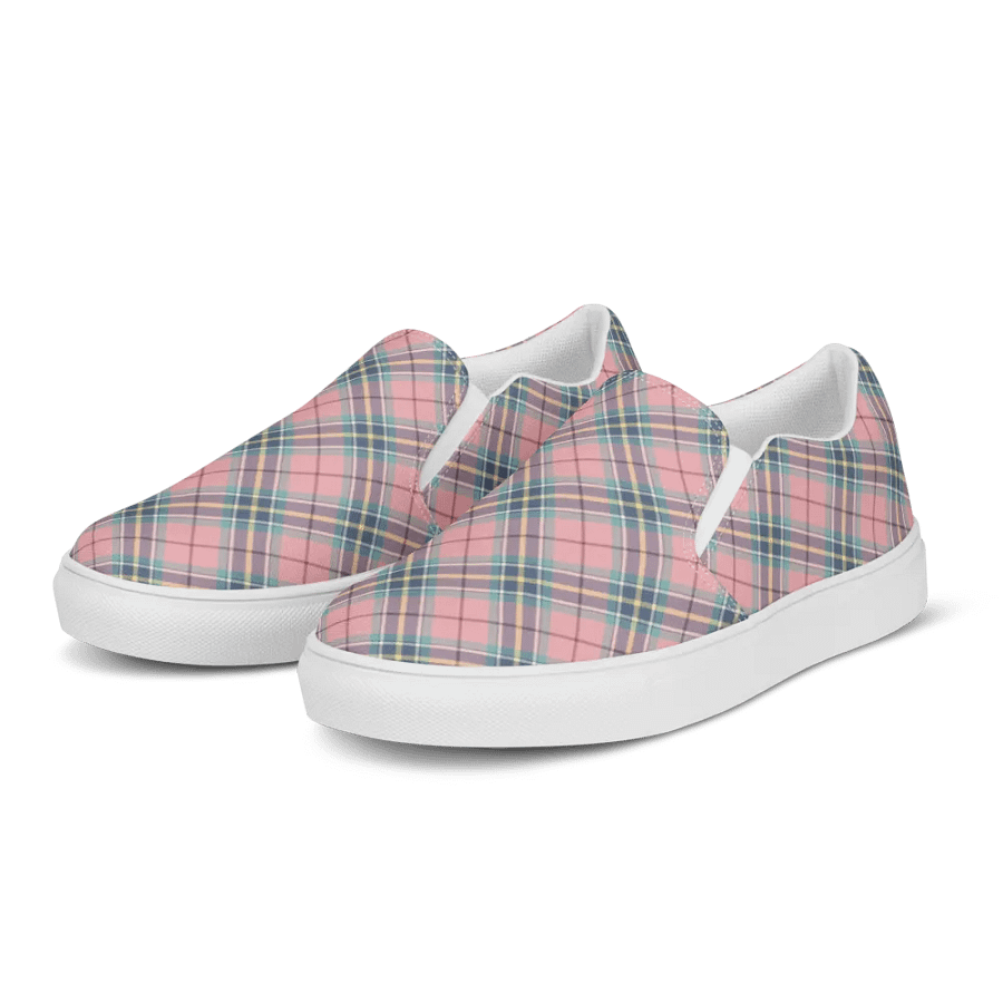 Pastel Pink, Mint Green, and Yellow Plaid Women's Slip-On Shoes product image (3)