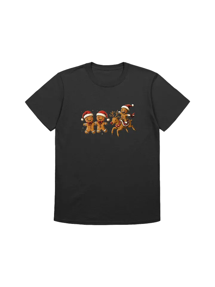 Playful Gingerbread Men and Reindeer Unisex Christmas T-Shirt product image (1)