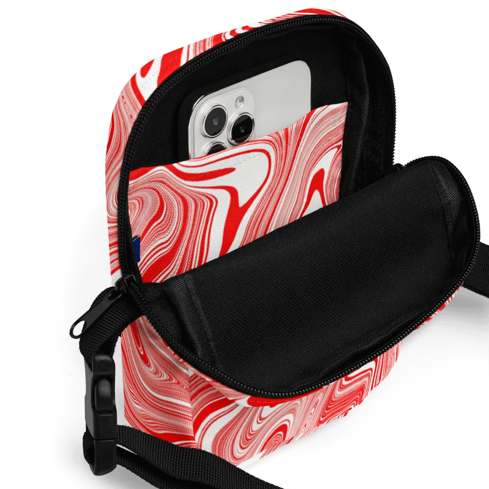 Utility Crossbody Bag - Red and White Liquid Swirls product image (2)
