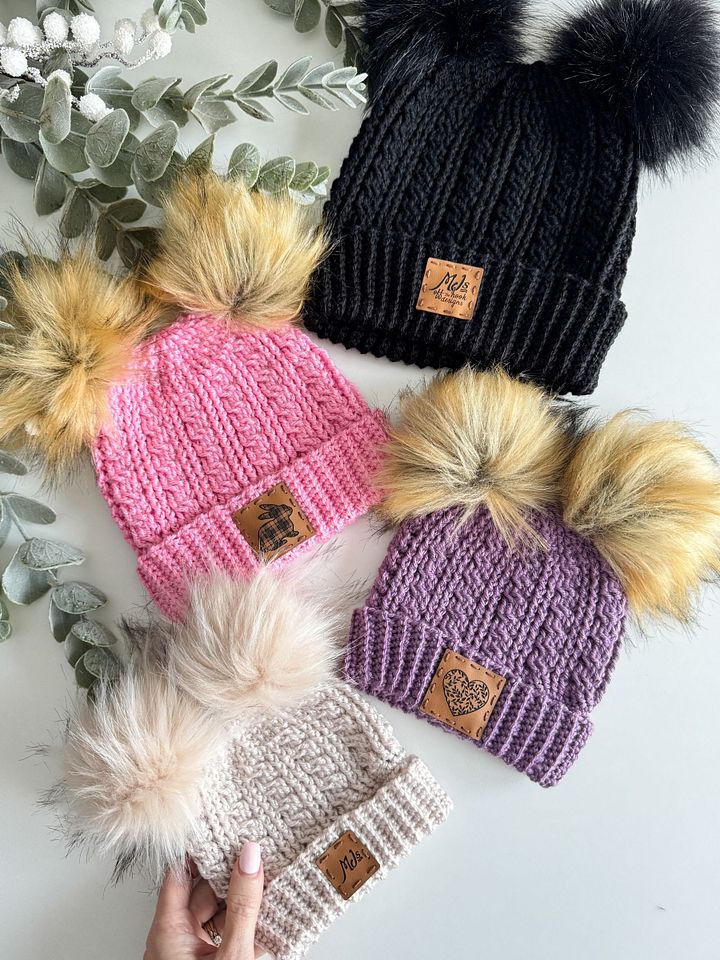 Double PomPom Cuddle Cables Beanie Crochet Pattern product image (2)