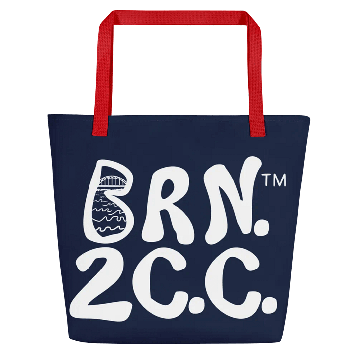 BRN.2C.C.™ | Large Tote Bag with Pocket | Coastal Classic | All-Over Logo Print | White Logo on Navy product image (2)