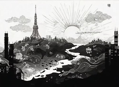 Where tradition meets skyline! 🌸

🗼 A bold black-and-white tribute to Tokyo’s duality—serene rivers, bustling towers, and che...