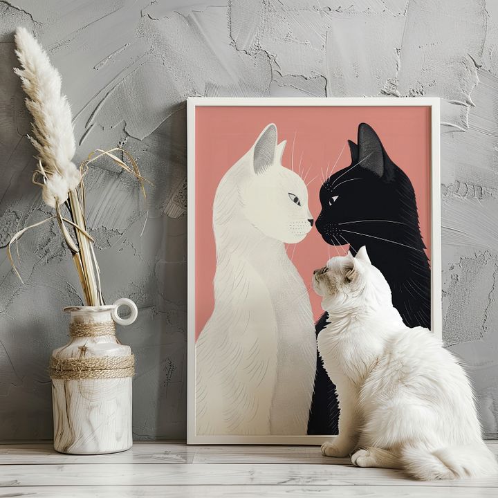 Lover Cats ~ Yin& Yang Valentine Felines Pastel Pink Art Print product image (18)