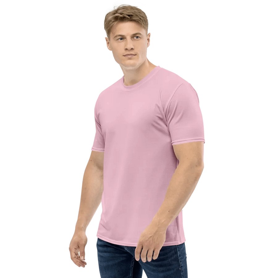 Plain Light Pink Soft Summer Men's Crewneck Polyester Heavyweight Premium T-Shirt by Treasure Pie product image (5)