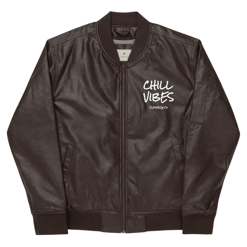Embroidered Chill Vibes Heavyweight Faux Leather Bomber Jacket product image (5)