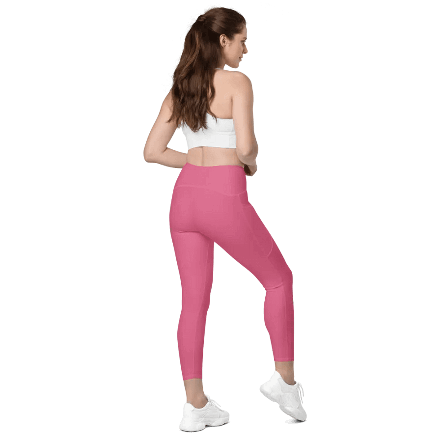 Plain Rosy Blush Pink Soft Summer Women's High Waisted Premium Crossover Leggings with Pockets by Treasure Pie product image (7)