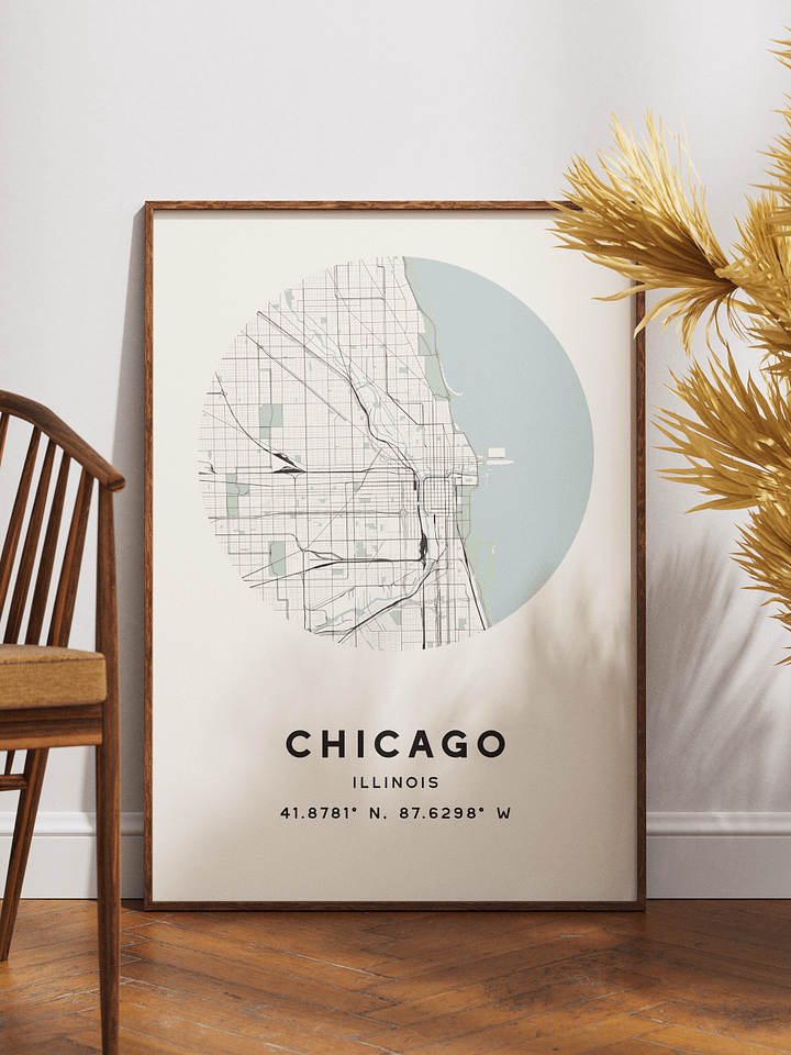 Chicago Street Map Poster – Beige Minimalist Circular City Art product image (1)