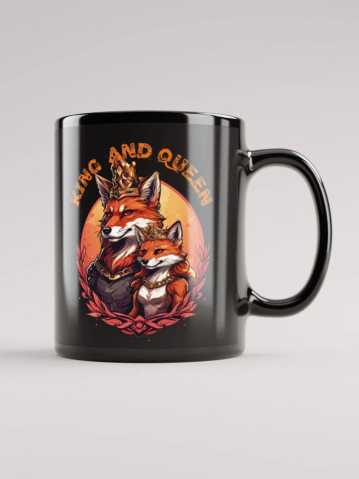 King and Queen Black Glossy Mug | Elegant Fox Couple Design | Double-Sided Print | Perfect Gift for Anniversaries and Weddings product image (1)