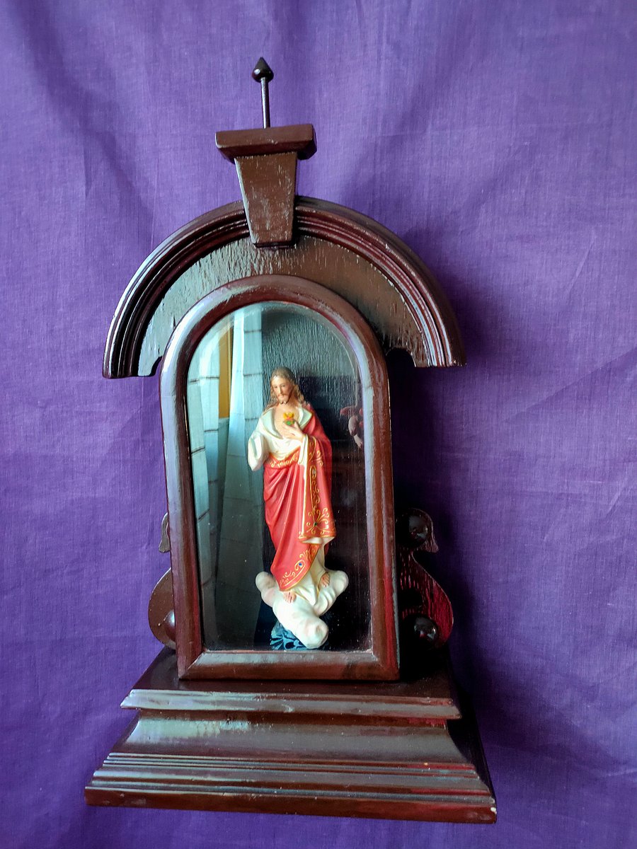 Pequeno altar religioso em madeira, oratório século XIX, vintage restaurado product image (4)