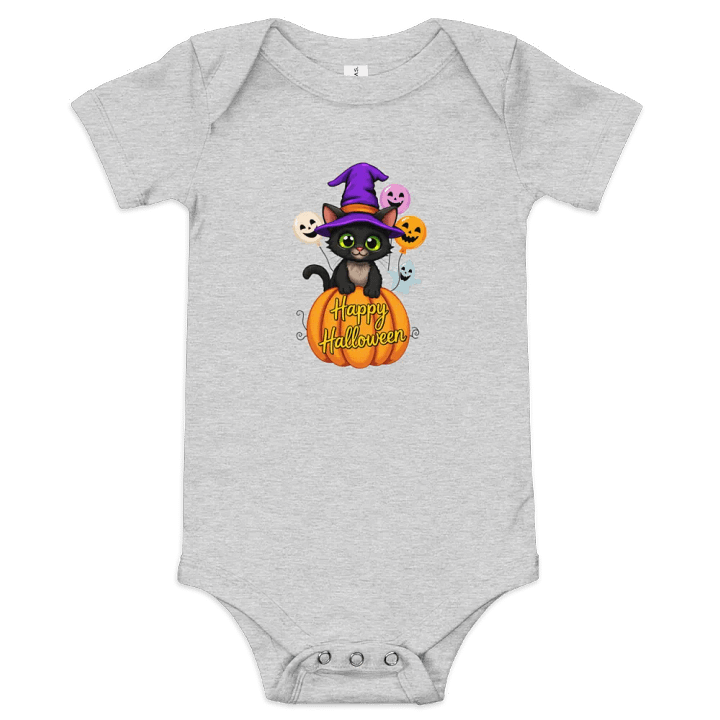 Witchy Sitting Pumpkin Cat Baby Romper Onesie product image (1)