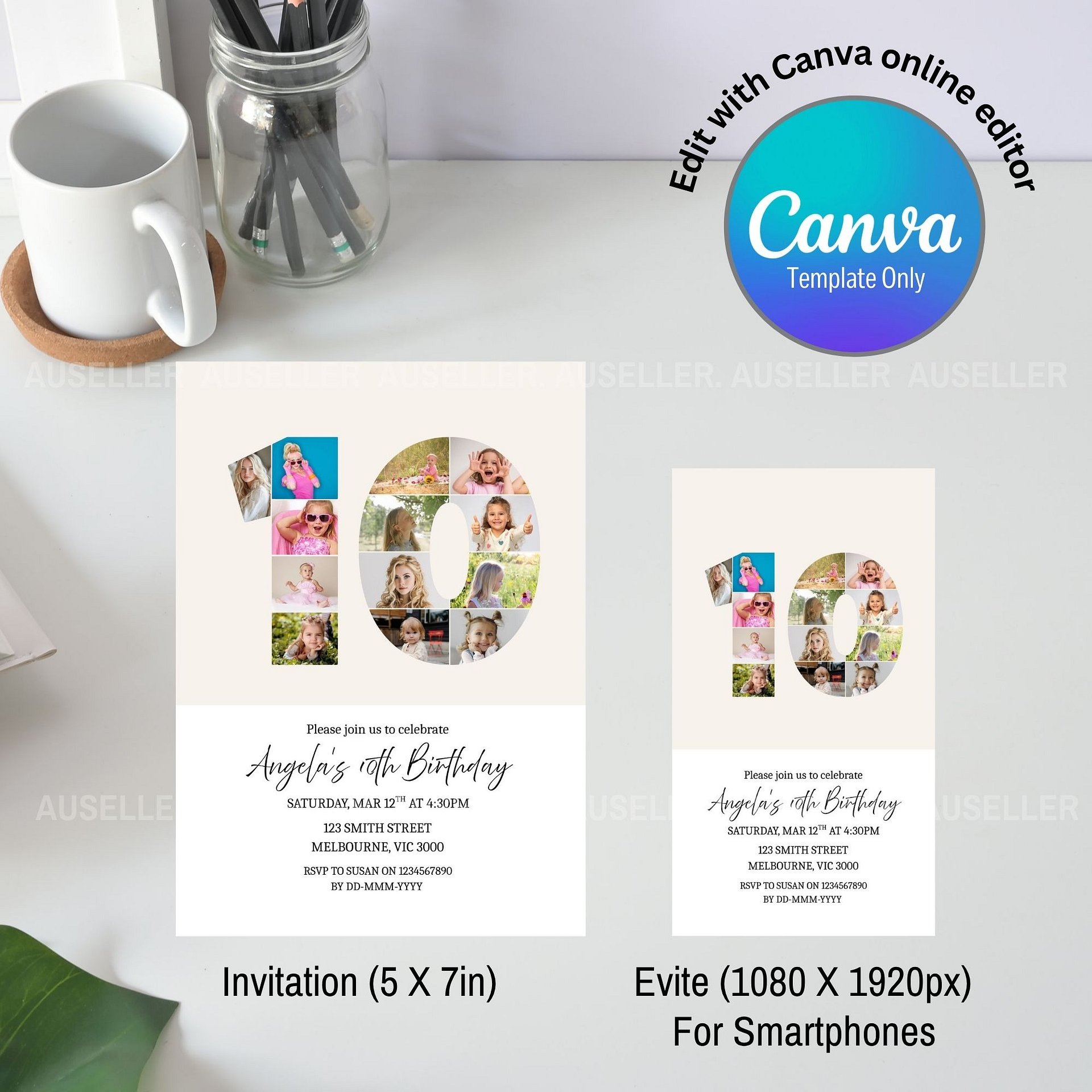 10th Birthday Photo Collage Editable Invitation Template product image (4)