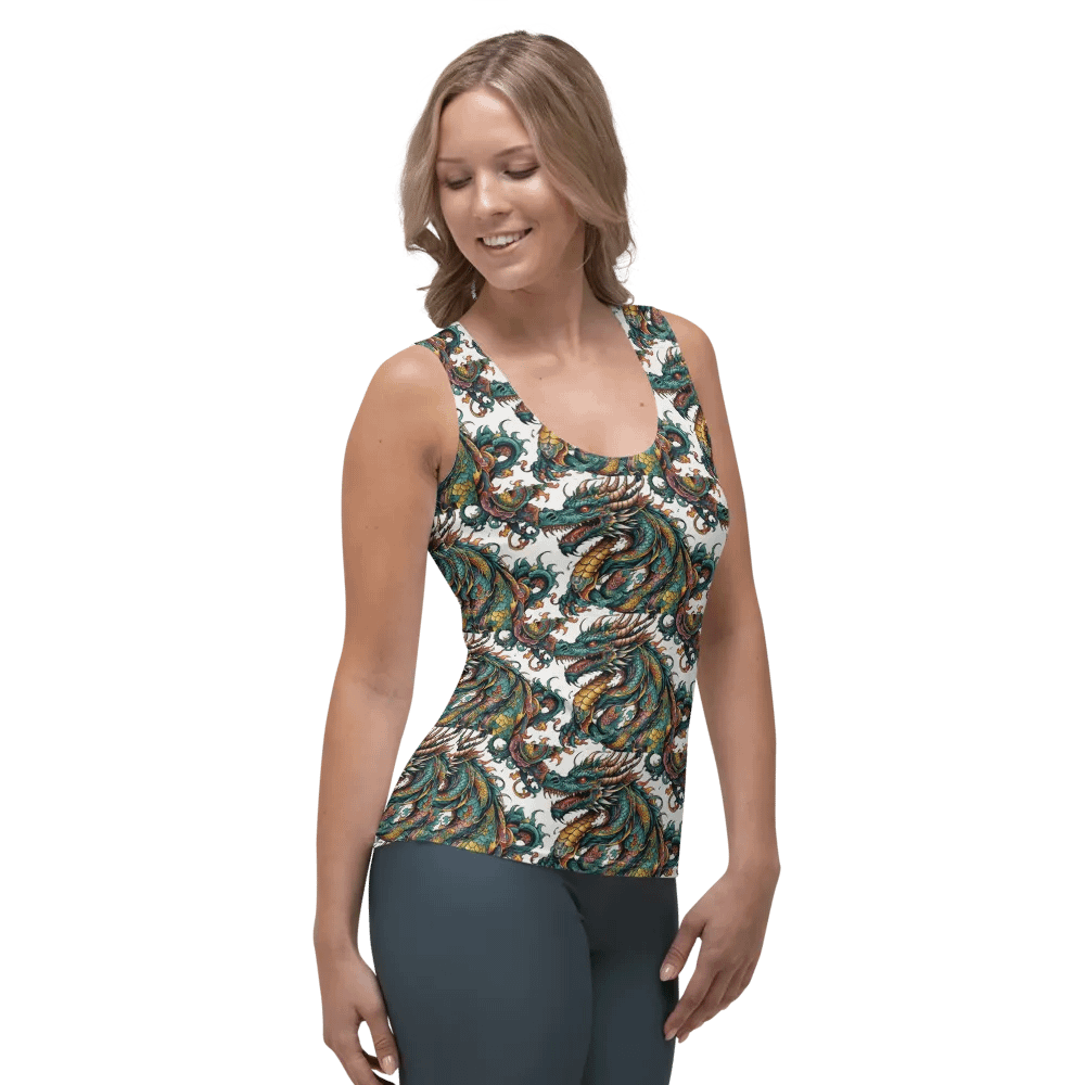 Vivid Dragon Print Sleeveless Shirt: Trendy Mythical Creature Tank Top for Unique Style product image (4)