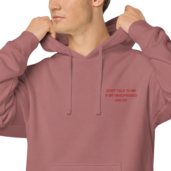 L.C. HEADPHONES ON (red) embroidered pigment hoodie product image (1)
