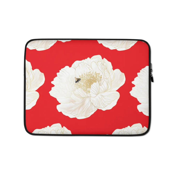 'Golden Blossoms' Red Laptop Cover product image (1)