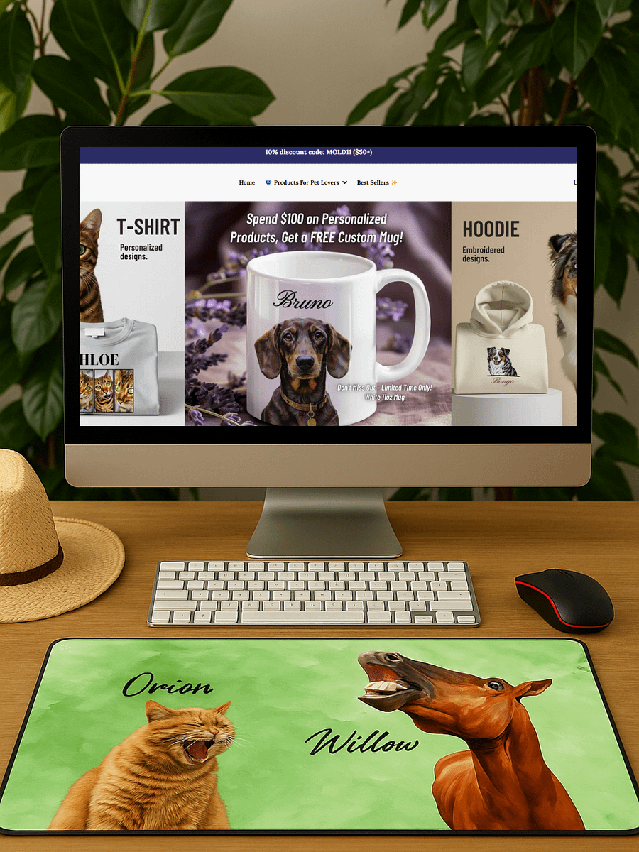 YOUR BEST FRIENDS! / DESK MAT WITH PERSONALIZED NAME / 15,5" x 31,5" product image (1)
