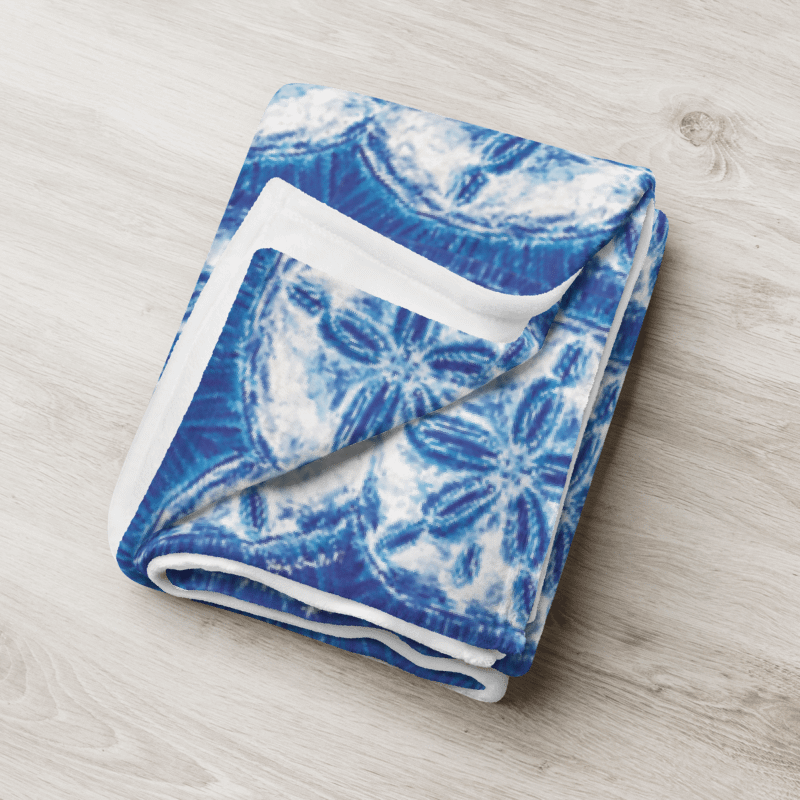 Sand Dollar Tie-Dye Throw Blanket | Coastal Blue & White Cozy Blanket | by Monique Faella Designs™ product image (6)