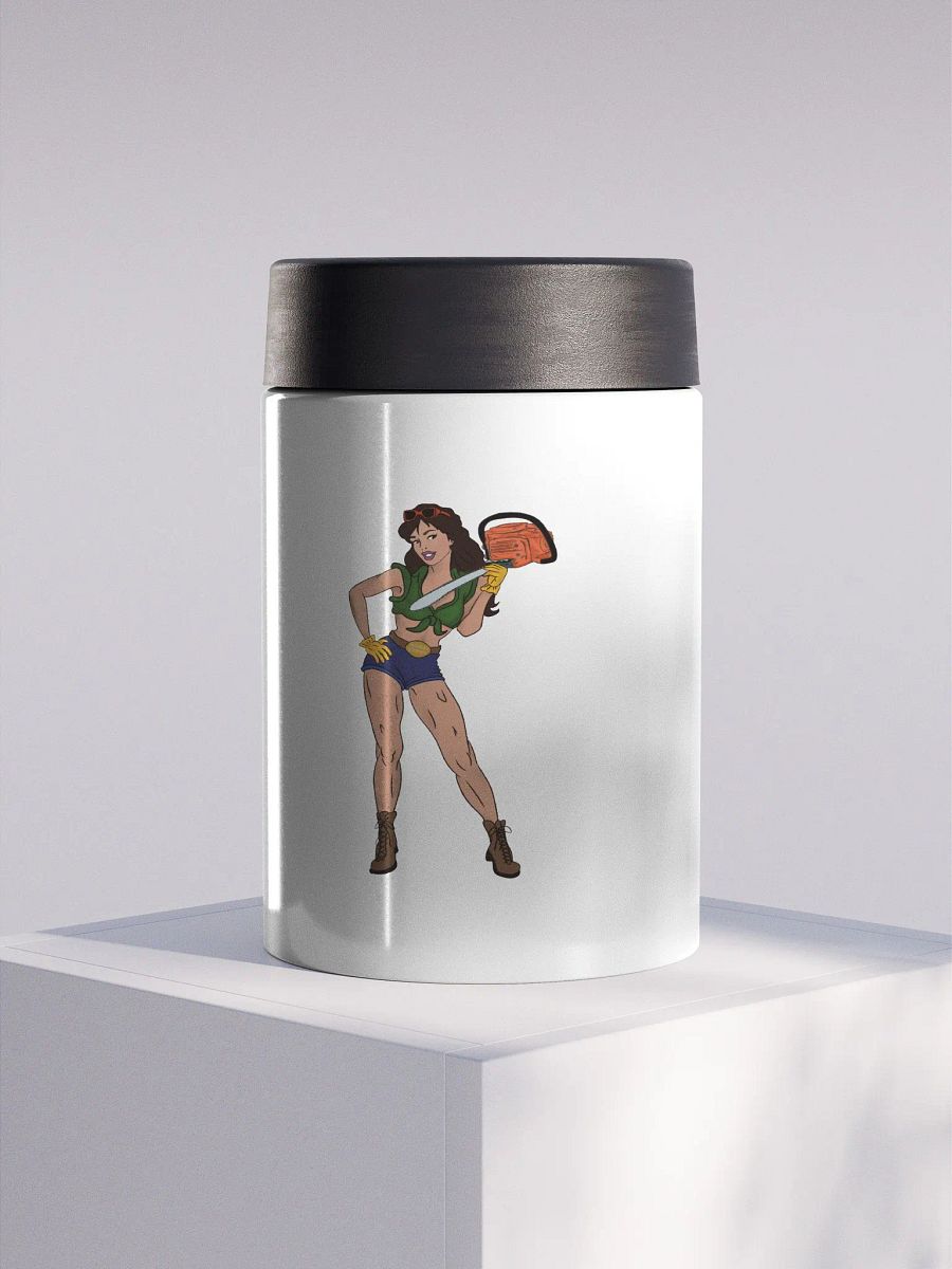 Brunette Chainsaw Betty Pinup Drink Stainless Steel Koozie product image (1)