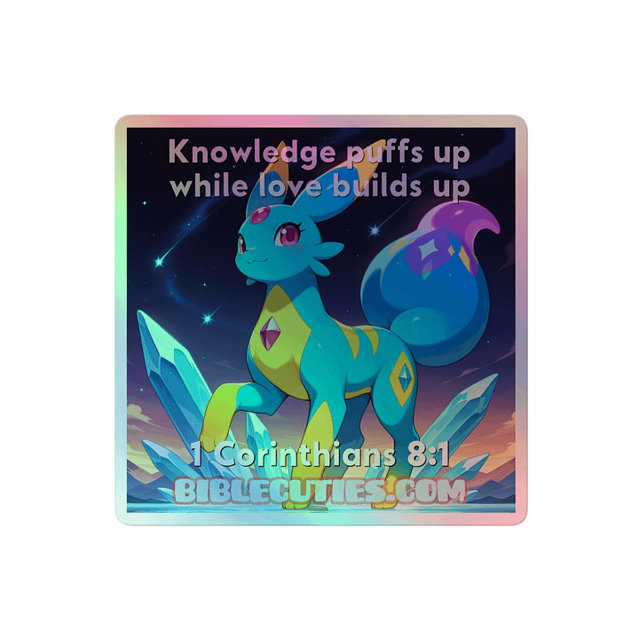 Bible Cuties Adina - Knowledge puffs up while love builds up - 1 Corinthians 8:1 Holographic Sticker product image (2)