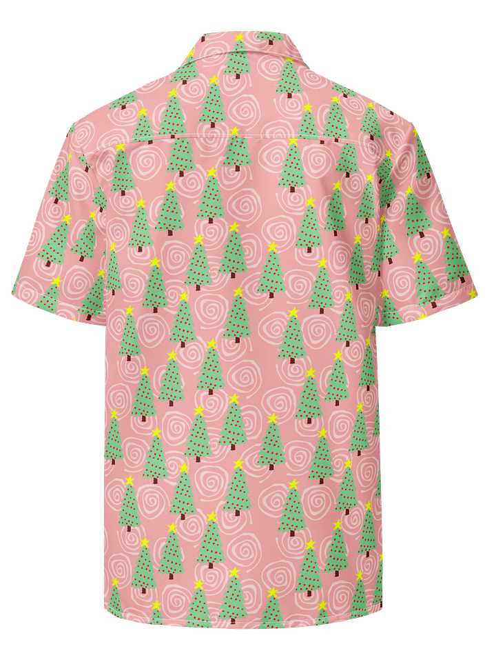 Mint Green Christmas Trees on Pink Oversized Button Down Shirt product image (2)