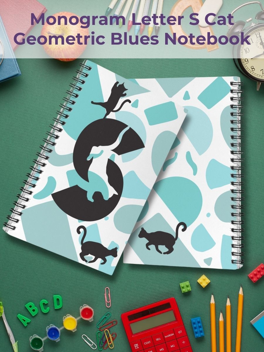 Monogram Letter S Cat Lover Geometric Blues Notebook product image (1)