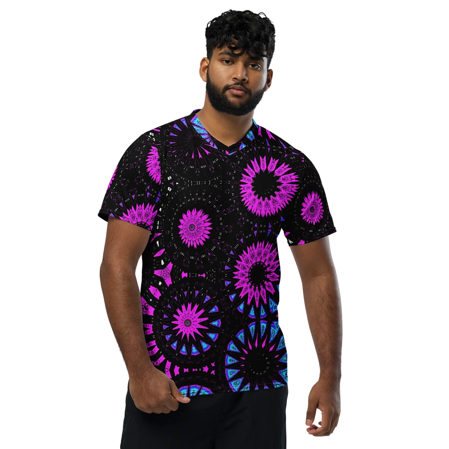 Abstract Circular Shapes in Turquoise, Black and Pink Unisex V Neck Sports Jersey product image (9)