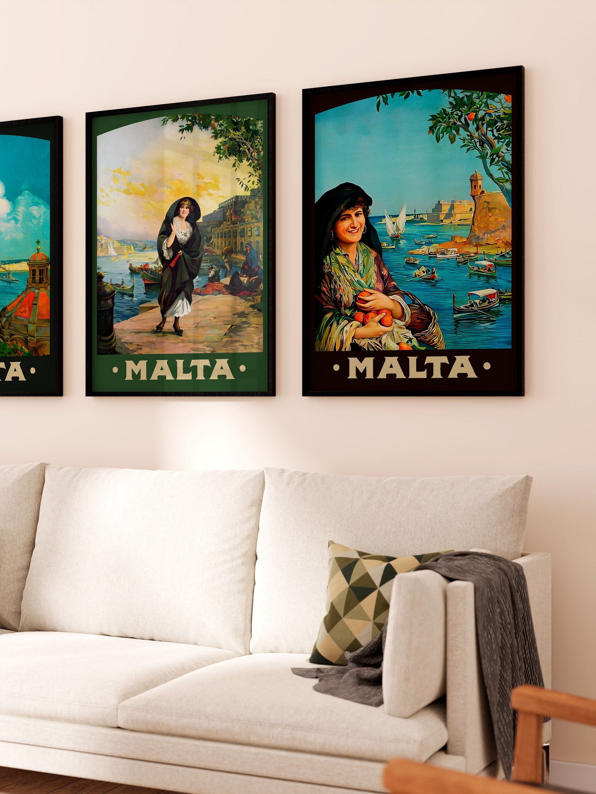 Malta, Valletta 1910s — retro travel poster, vintage travel art print, retro travel wall art, triptych wall art product image (3)