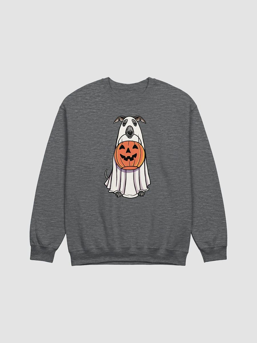 Funny Halloween Italian Greyhound Sweatshirt | Funny Iggy Wearing a Ghost Costume and Holding a Pumpkin Basket product image (3)