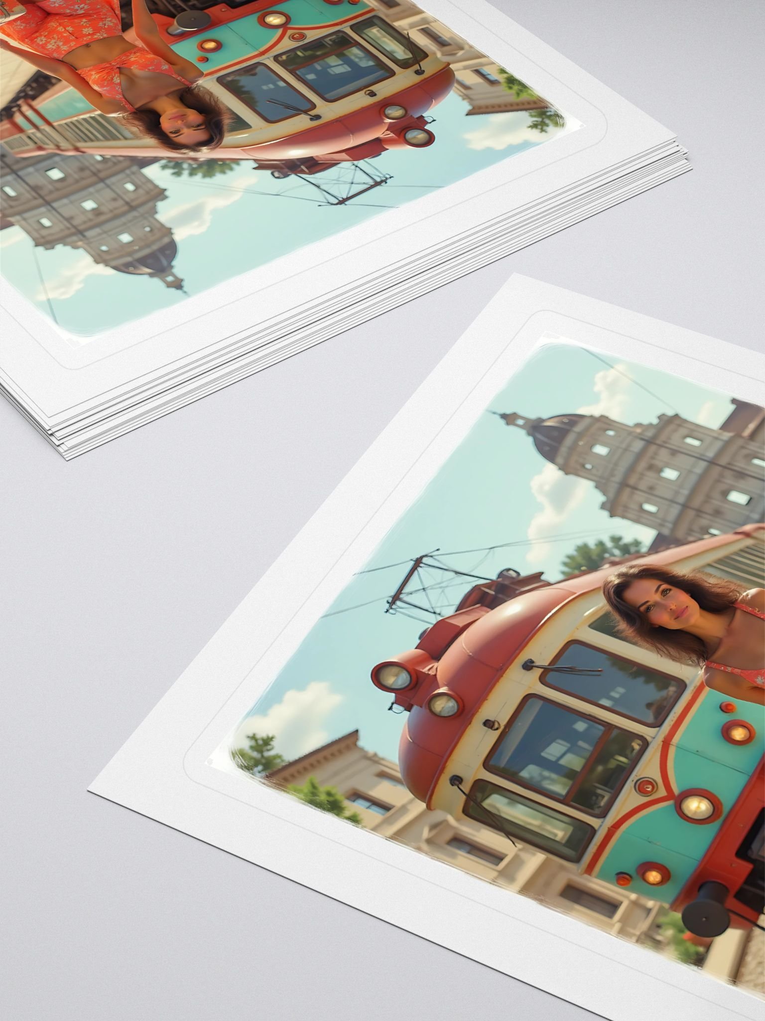 Retro Tram Sticker – Floral Two-Piece Travel Vibe product image (4)