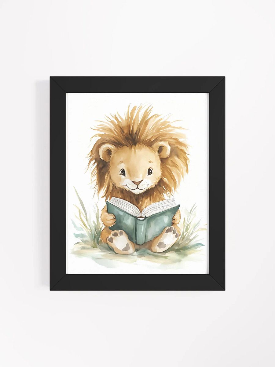 Cheerful Lion Cub Reading Framed Poster product image (67)