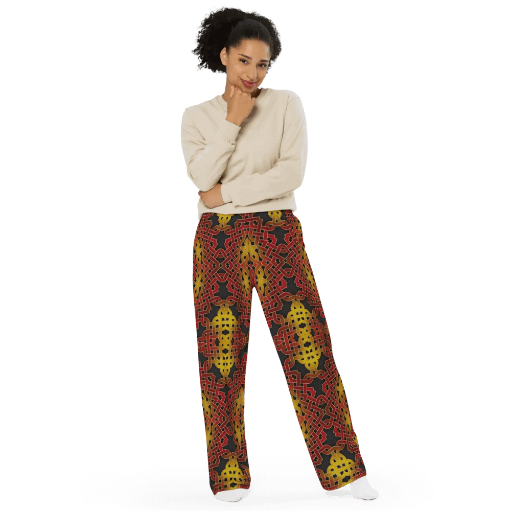 Orange and Gold Celtic Knot Kaleidoscope Wideleg Pants product image (5)