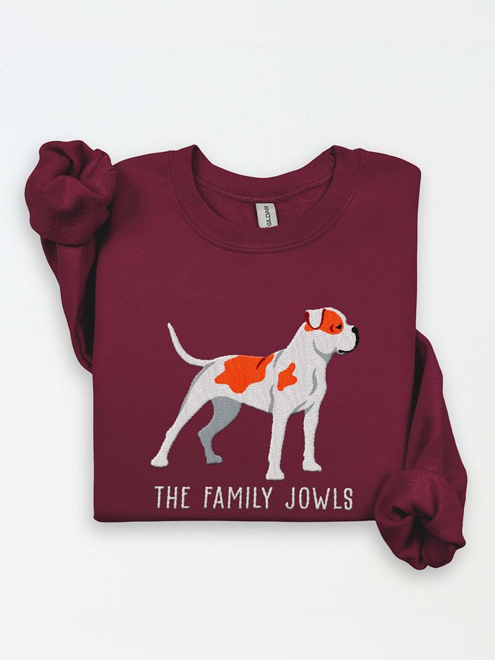 The Family Jowls Sweatshirt (Embroidered) of an American Bulldog(Red & White) product image (1)