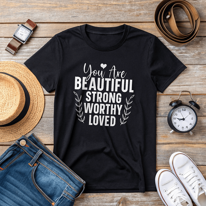 You Are Beautiful Strong Worthy Loved - Women's Black T-Shirt product image (2)