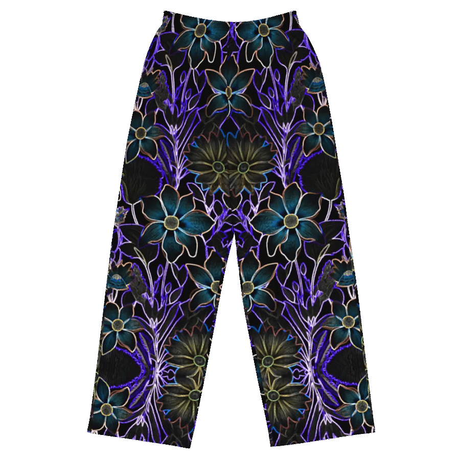 Trippy Floral Purple and Teal/All-Over Print Unisex Wide-Leg Pants by Sublicolor product image (4)