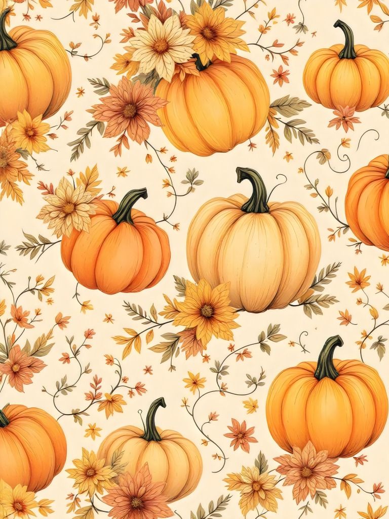 14 Autumn Pumpkin Floral Pattern - Vintage Harvest Season Aesthetic product image (4)