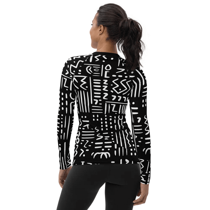 Dynamic Contrast: Black and White African Graphic Design All-Over Print Women's Rash Guard product image (2)