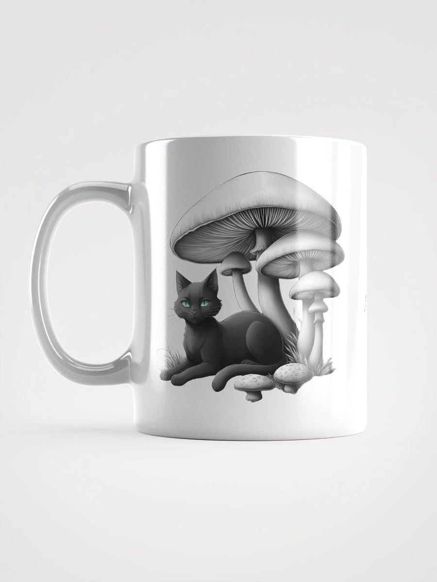 Black Cat and White Cat Resting Under Giant Mushrooms White Glossy Ceramic Mug product image (6)