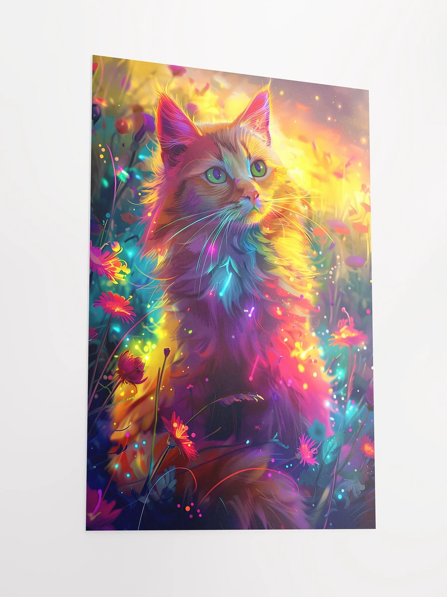 Radiant Feline Fantasy: A Vibrant Psychedelic Cat Illustration Matte Poster product image (4)