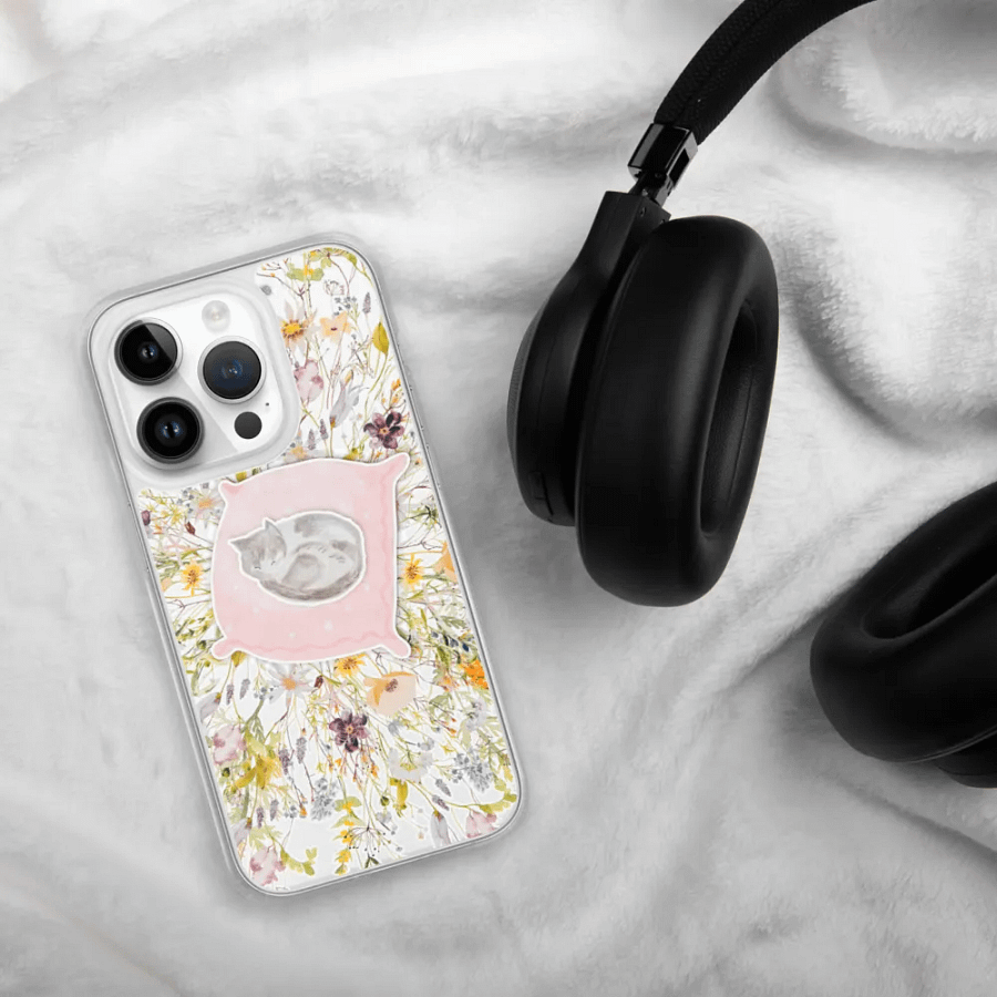Sleeping Cat Floral iPhone Clear Case product image (289)