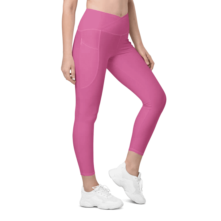 Plain Medium Pink Light Summer Women's High Waisted Premium Crossover Leggings with Pockets by Treasure Pie product image (1)