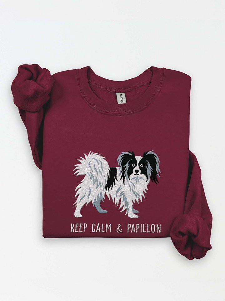Keep Calm and Papillon Sweatshirt (Embroidered) of a Papillon(Black & White) product image (1)