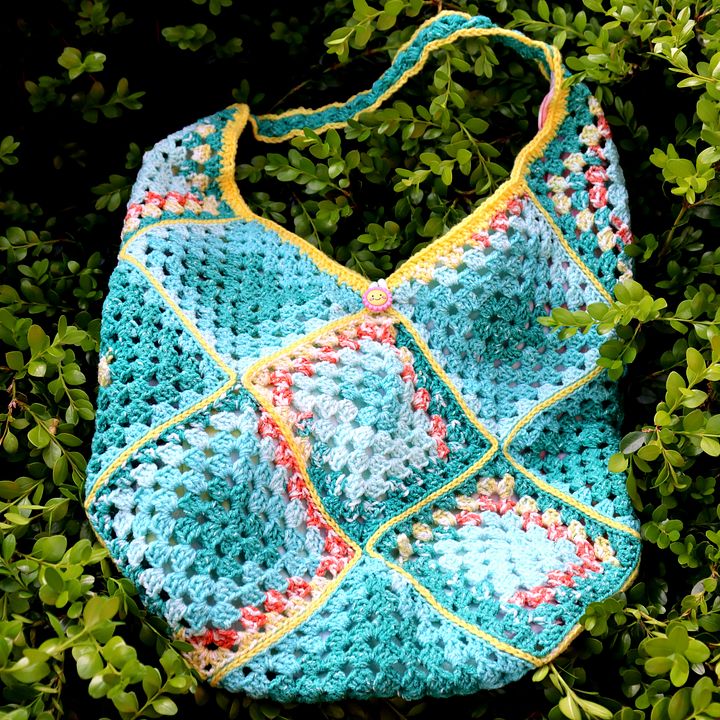 Teal and Orange Oversized Crochet Tote - Handmade and One of a Kind product image (1)