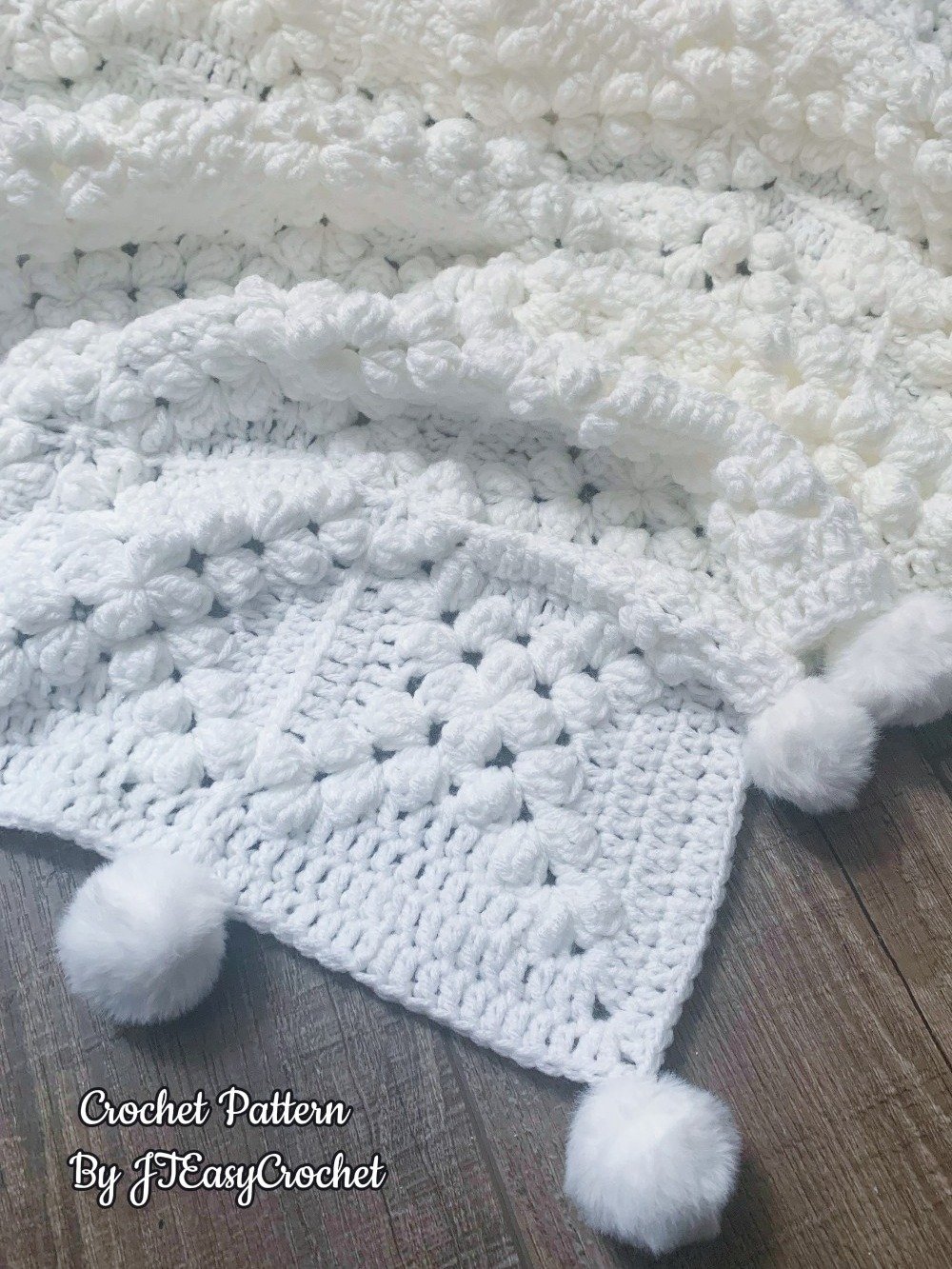 Granny Square Blanket With Poms, Easy Crochet Pattern & VIDEO, Textured Crochet Throw Home Decor, Baby Gift product image (4)