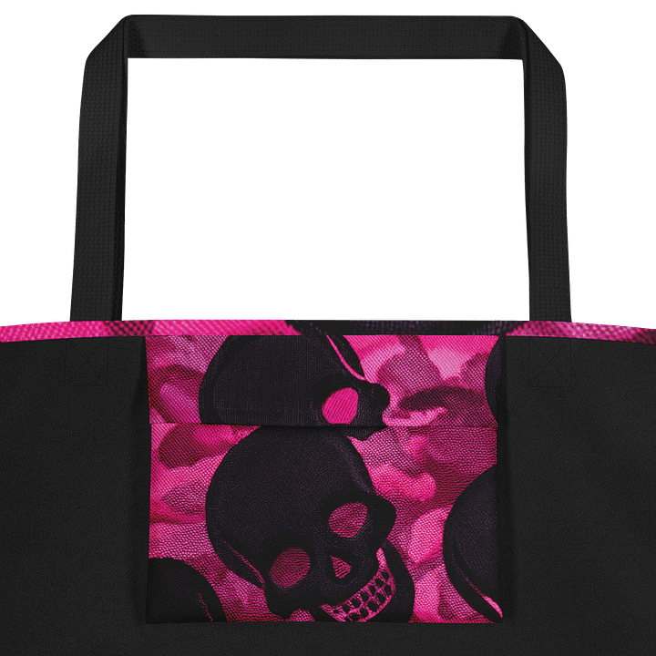 Large Tote Bag w/Pocket pink and black skull product image (2)
