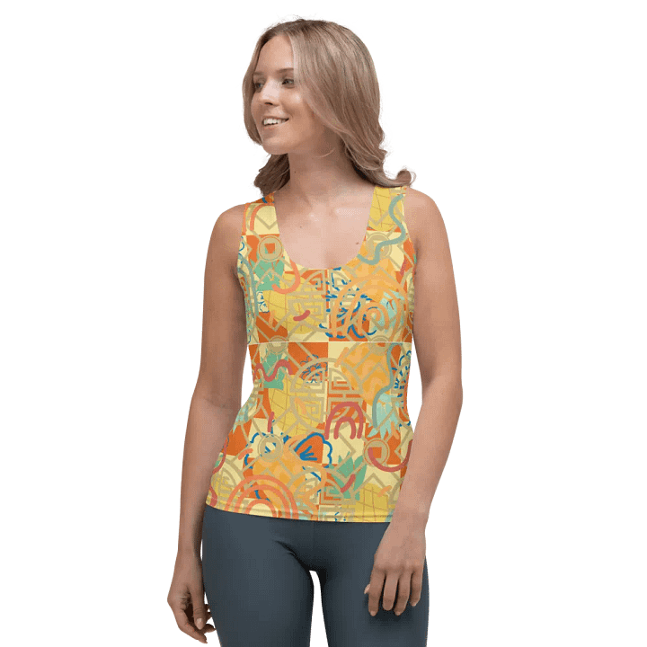 Yadit Abstract Collection in Yellow and Orange-All Over Print Women's Tank Top product image (1)
