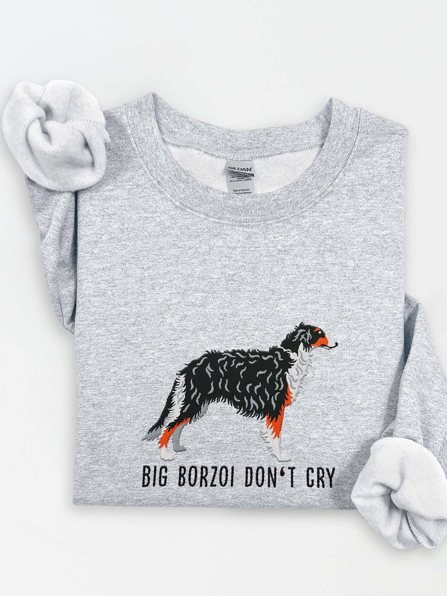 Big Borzoi Don't Cry Sweatshirt (Embroidered) of a Borzoi(Tricolor) product image (1)