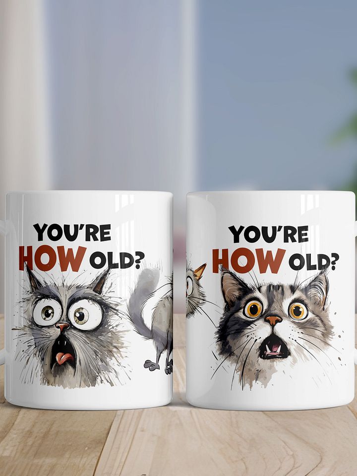 Cat Chat: "You're HOW old?" White glossy mug product image (1)