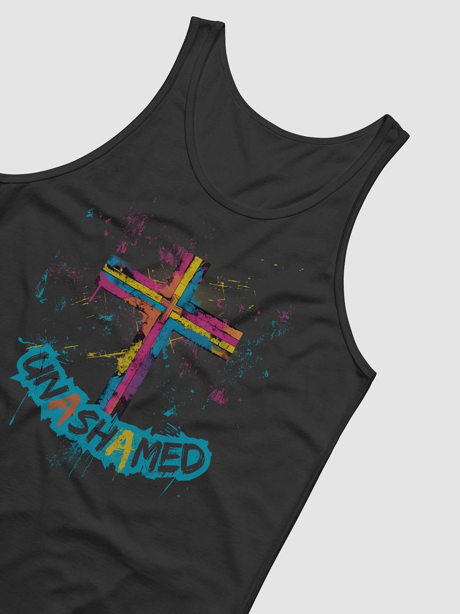 Unashamed Ro 1:16 Cross Tank Top – Unisex Bella + Canvas Jersey Fit product image (4)